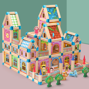 儿童木质拼图立体3d模型玩具积木，层层叠手工，diy礼物拼插装小房屋