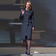 王妃同款2023春装英伦风黑色双排扣中长款大衣外套通勤高级感