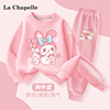 拉夏贝尔儿童运动服套装春季童装，粉色两件套圆领卫衣女童裤子