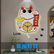 2023餐厅招财猫大气钟表挂钟客厅装饰创意表家用简约挂墙时钟