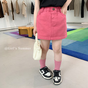 ambaby女童粉色牛仔短裙，夏款半身裙子潮，儿童韩版时髦百搭包臀裙