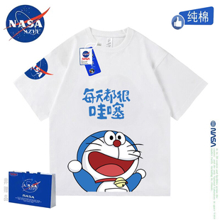 NASA联名纯棉短袖T恤男女童夏季卡通叮当猫皮卡丘中大童亲子装潮