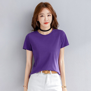 2022紫色短袖t恤女夏季中年妈妈纯棉印花半袖体恤上衣打底衫