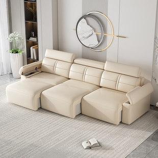 多功能充电遥控伸缩沙发床头层牛皮意式轻奢电动大中小户型沙发