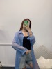 NN2019夏韩版长袖长款衬衫女纯色宽松雪纺百搭薄款浅蓝色衬衣