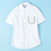 96男士纯棉短袖衬衫L73347波点单口袋拼接修身款夏季青年休闲衬衣