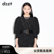 dzzit地素奥莱春黑色泡泡袖甜美连衣裙女3D3O5051A