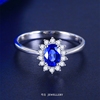 小戴妃戒指女18k金白金(金白金)皇家蓝海蓝宝，指环纯银蓝宝石钻石小众设计