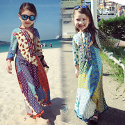 女童波西米亚沙滩长裙儿童，七分长袖民族风连衣裙，中大童母女亲子装