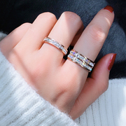 食指钛钢戒指女不掉色日，韩国玫瑰金潮人镶钻超闪个性chic网红指环