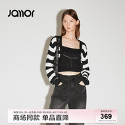 商场同款Jamor黑白条纹针织套装2024春短款通勤休闲JAA454171