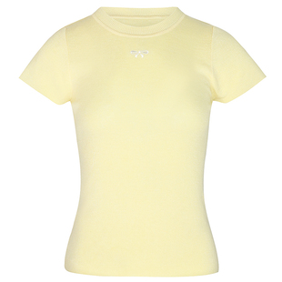 nvpvva奶黄色蝴蝶结刺绣打底针织衫，夏季显瘦修身短款t恤上衣