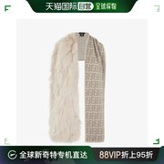 香港直邮潮奢fendi芬迪女士，围巾白色狐狸毛，和羊绒围巾fng580