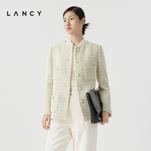 LANCY/朗姿2024春季法式粗花呢小香风外套中长款高级上衣女