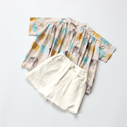内单夏季女童卡通，大象印花韩系大版洋气纯棉短袖衬衫
