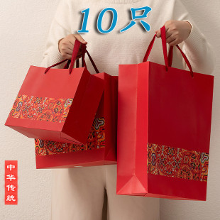 中国风袋红色节日回礼袋超大号结婚手提袋糖果礼盒烟酒包装袋