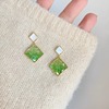 韩国绿色水晶耳钉女纯银小众设计高级感耳饰2024年耳环