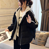 韩版黑色宽松羽绒服女短款加厚假两件连帽面包，服2023年欧洲站