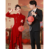 新中式鱼尾旗袍敬酒服2023新娘酒(新娘酒)红色，长袖冬季红裙子订婚礼服