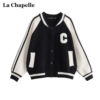 拉夏贝尔/La Chapelle学院风撞色拼接棒球服女秋冬水貂绒外套