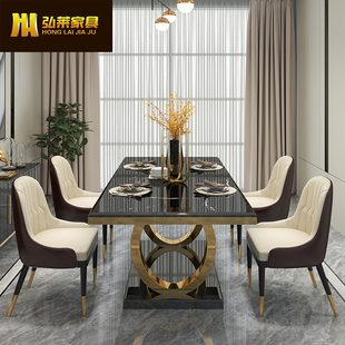 轻奢后现代大理石餐桌椅组合长方形，客厅家用现代简约小户型设计师