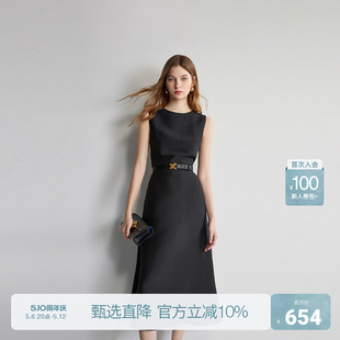 丝光小黑裙 ochirly欧时力无袖连衣裙2024新款夏装气质礼服中长款