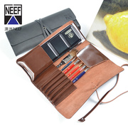 澳大利亚NEEF牛皮复古笔袋固体水彩颜料写生旅行创意笔袋卷笔帘