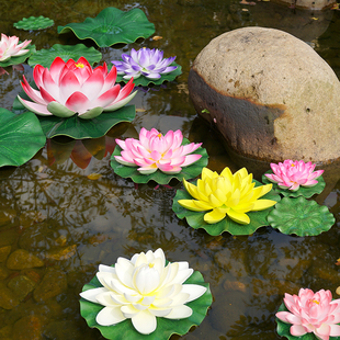 荷花仿真花荷叶水池，装饰造景假花睡莲花，鱼缸漂浮供佛塑料道具水中