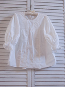韩国东大门纯棉白色衬衫刺绣镂空泡泡袖衬衣夏季显瘦上衣女装