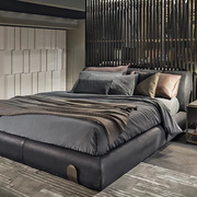 意大利进口磨砂皮真皮床别墅现代简约双人床1.8米软包床主卧床