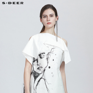 sdeer圣迪奥女夏季不对称抽象拼接无袖衬衫女设计感小众s21280602