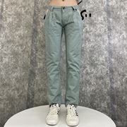 法式复古波点款拼接蕾丝直筒裤，时髦修身显瘦优雅气质豆绿长裤女潮