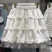 超仙白色褶皱花边纱裙a字，半身裙设计感小众蓬蓬伞裙蛋糕短裙子夏