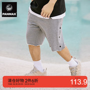 panmax潮牌男装宽松拼贴开叉设计夏季纯棉休闲五分裤短裤