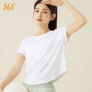 361度瑜伽上衣女运动透气短袖，宽松夏款吸汗舒适大码白色，t恤高级感