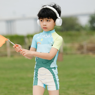 儿童泳衣男童连体小男孩中大童，2022年夏泳帽(夏泳帽)套装小童2岁-10岁