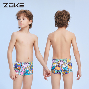 洲克儿童泳裤男孩小中大童，zoke青少年专业训练比赛竞技平角游泳裤