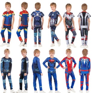 春夏季儿童童装学生速干透气超级英雄蜘蛛侠超人长袖短袖长裤套装