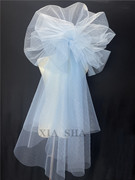 蓝色新娘婚纱礼服结婚头纱硬纱云朵蓬蓬造型，三层影楼旅拍造型纱