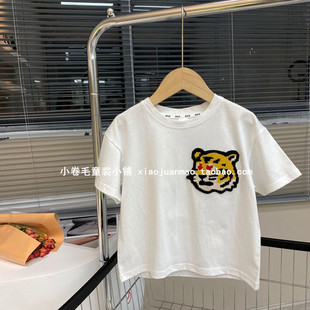 亲子装儿童白色老虎头短袖T恤2022春夏韩版一家三口纯棉半袖体恤t