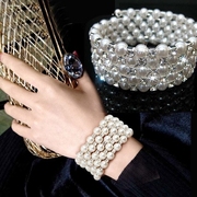 珍珠手镯多层弹力手链缠绕宽满钻手环时尚潮人韩版流行水钻手饰女