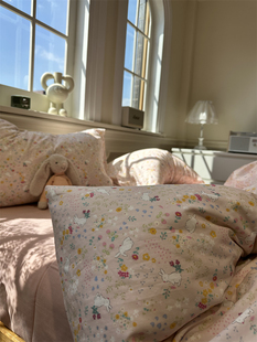 韩系可爱花园粉小兔双层纱床上四件套全棉1.5m1.8公寓被套三件套