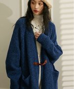 唐狮法式复古高端毛衣外套女秋冬外穿中长款慵懒风蓝色高级感针织