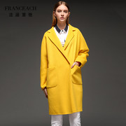 法涵意弛柠檬黄双面呢羊毛大衣女宽松直筒，欧美简约明黄色呢子外套