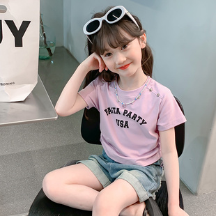 女童t恤短袖夏装2024韩版洋气，儿童夏季小女孩半袖体恤上衣潮