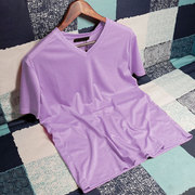 丝滑料玉桑蚕丝冰丝t恤男紫色短袖双丝光棉超薄半袖打底衫新夏天