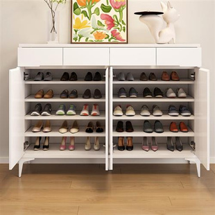 北欧实木鞋柜玄关柜入户鞋柜，现代简约白色，烤漆家用门口收纳鞋柜