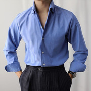 RCC男装 5色 意式一片领暗扣商务休闲纯色棉质长袖衬衫 韩国