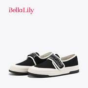 BellaLily2024水钻魔术贴帆布鞋女减龄休闲板鞋透气懒人鞋