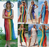 火凤凰-流2022欧美针织，彩色竖条纹沙滩罩衫，性感镂空背心度假